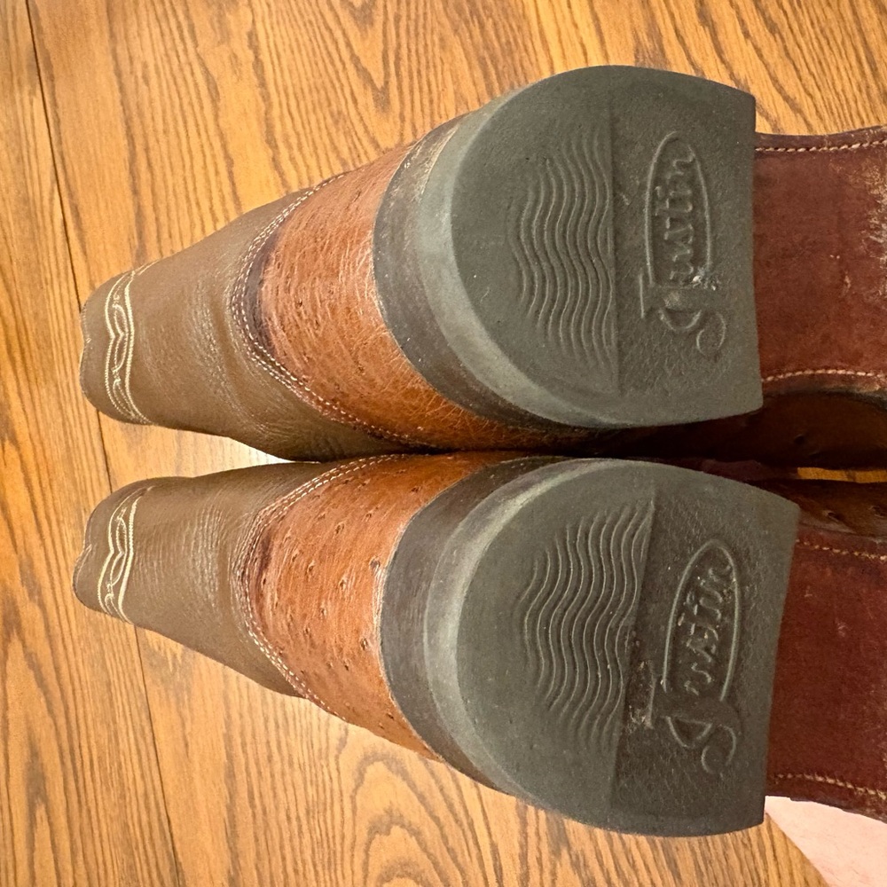 Vintage Justin Men's Brown Ostrich Leather Western Boots - Picture 6 of 11